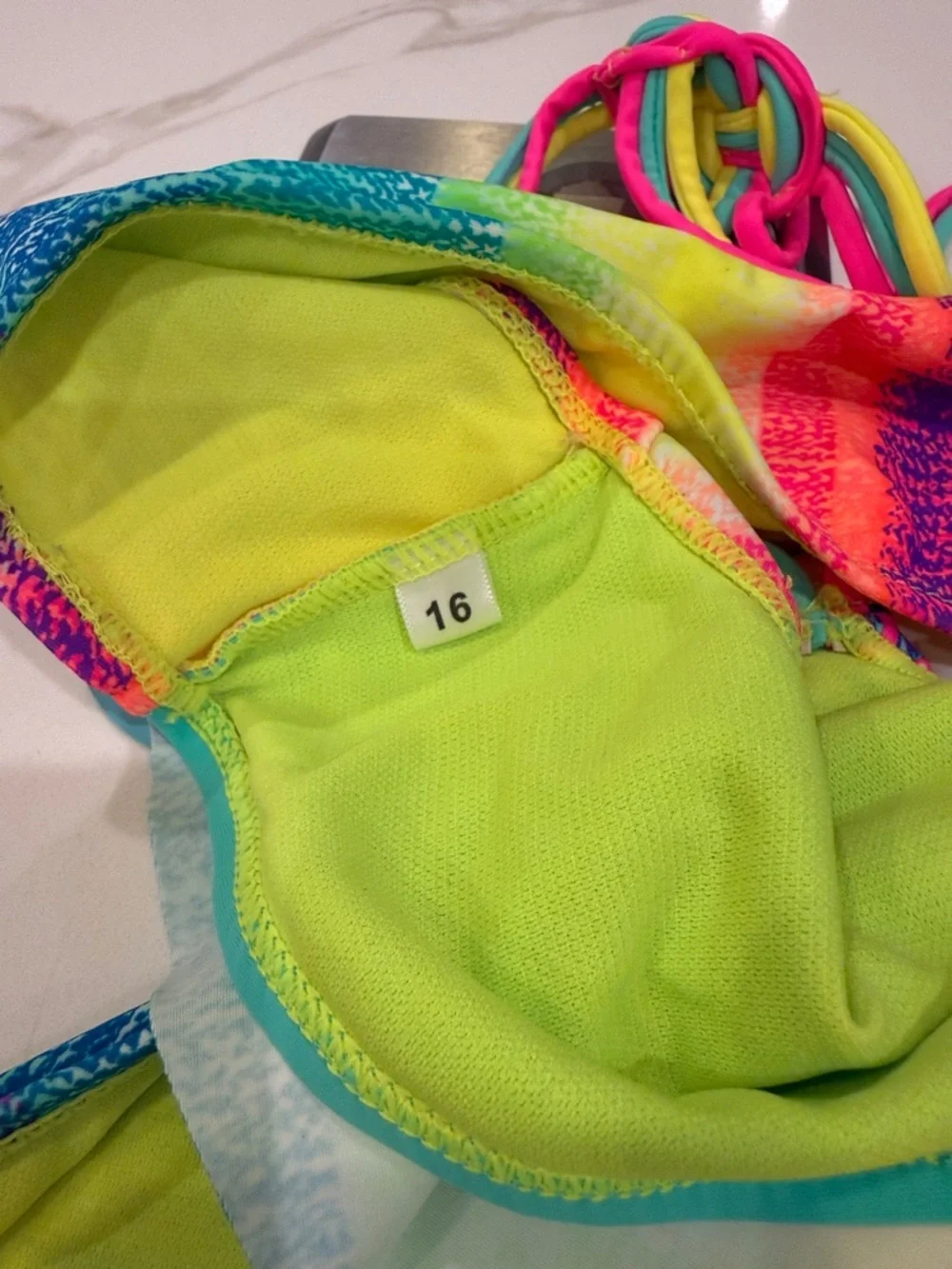 Neon Multicolor Ruffled Two-Piece Bikini Set - Picture 5 of 7